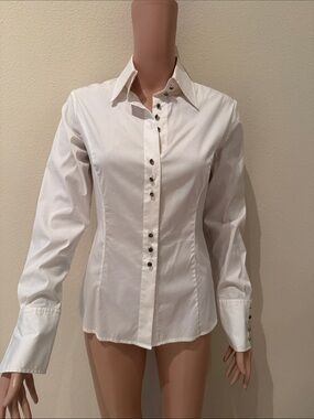 Royal Underground White Fitted Button-Down Shirt with Metal Buttons